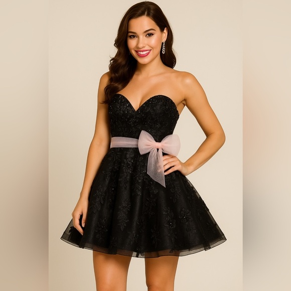 Jovani Black Embellished Backless Bustier Prom Dress Size 0 - Picture 1 of 13